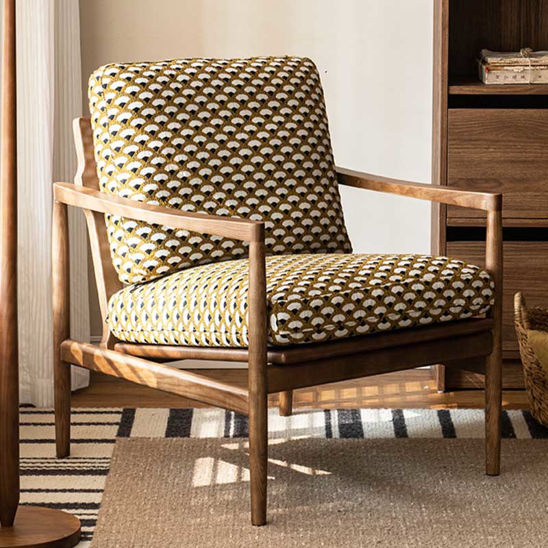 Jacquard Fabric Printed Solid Wood Accent Chair - image 2