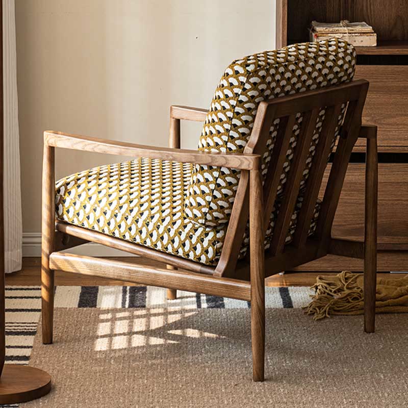 Jacquard Fabric Printed Solid Wood Accent Chair - image 3