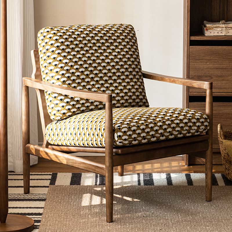 Jacquard Fabric Printed Solid Wood Accent Chair