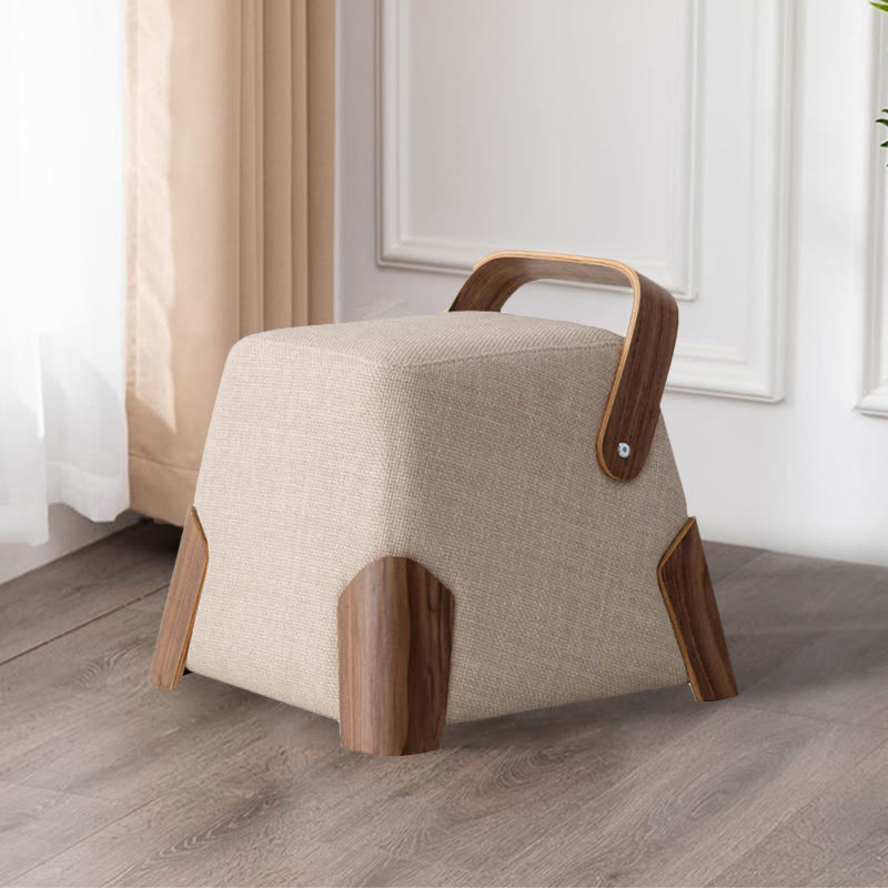 Solid Wood Handle Small Square Ottoman - Beige - image 5