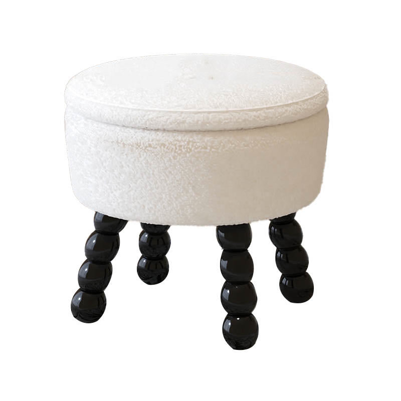 Solid Wood White Storage Small Round Ottoman