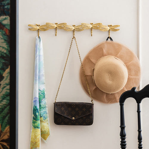 5-Hook Brass Dragonfly Wall Hook - 5 hooks-3.34"W  x 19.48"L - image 0