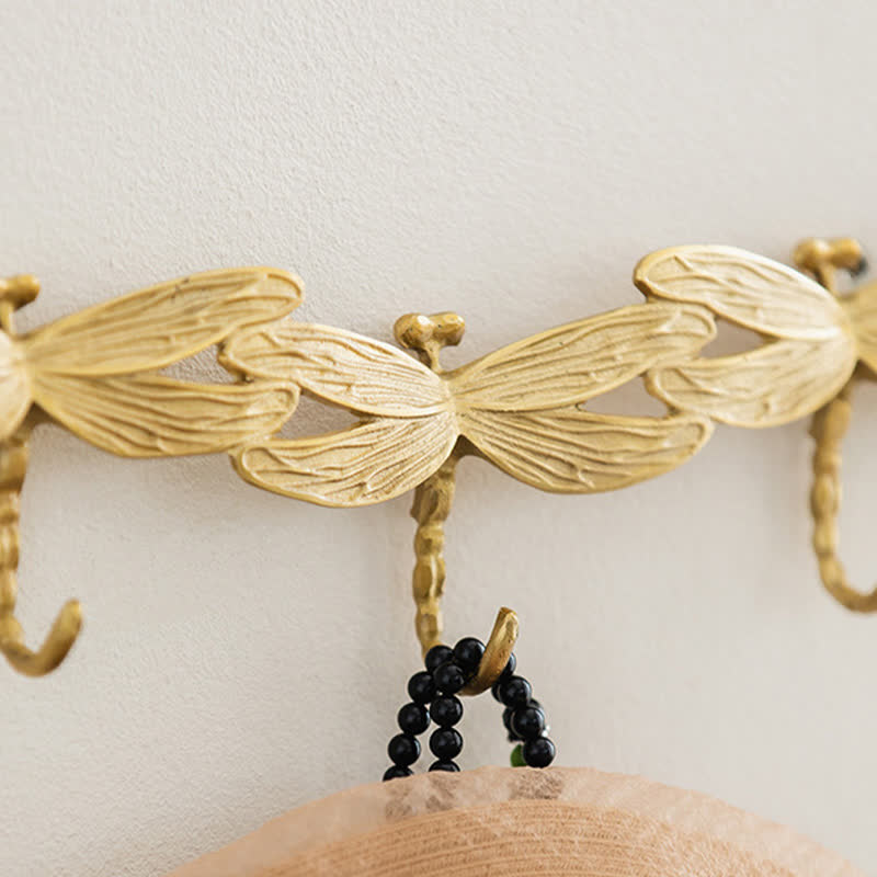 5-Hook Brass Dragonfly Wall Hook