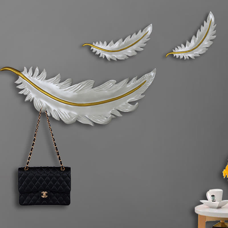 Creative Feather Decorative Wall Hook - Style 2(4 hooks+ 2 pcs no hook) - White - image 0