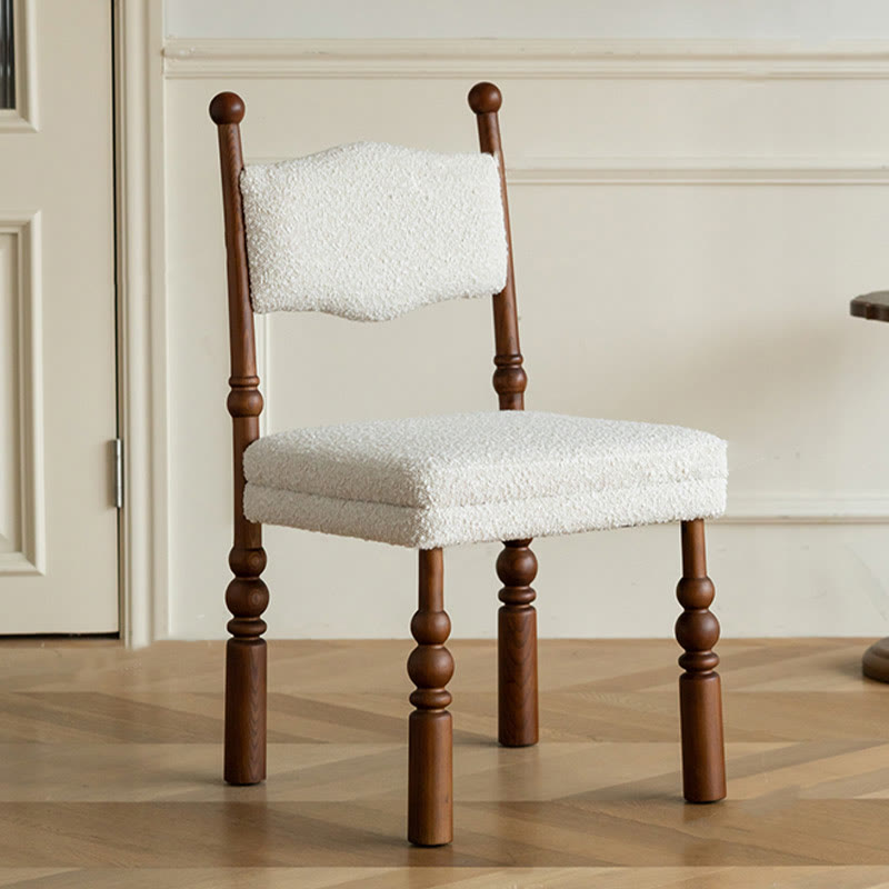 Vintage Solid Wood Lamb Velvet Dining Chair - White - image 0