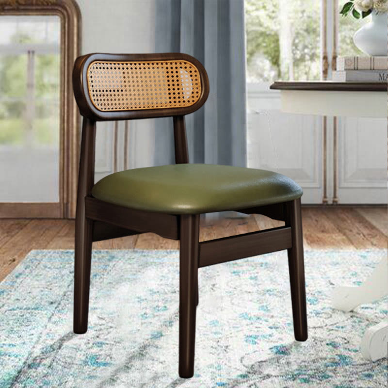 Solid Wood Resin Imitation Rattan Backrest Dining Chair - Green - image 0