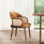 Solid Wood Rattan Flannel Dining Chair With Backrest  - Khaki - image 0