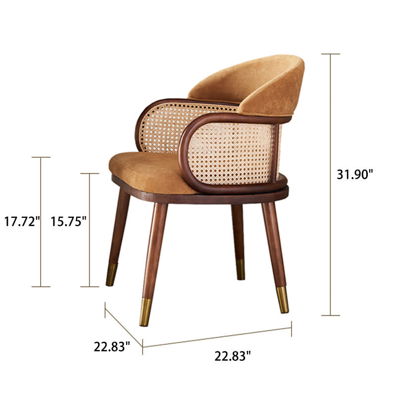 Solid Wood Rattan Flannel Dining Chair With Backrest