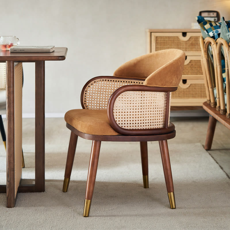 Solid Wood Rattan Flannel Dining Chair With Backrest  - image 2