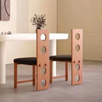 2xVintage Solid Wood Round Hole Backrest Dining Chair - 2xBlack - image 2