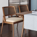 Retro Woven Rattan Armless Dining Chair  - Walnut - image 0