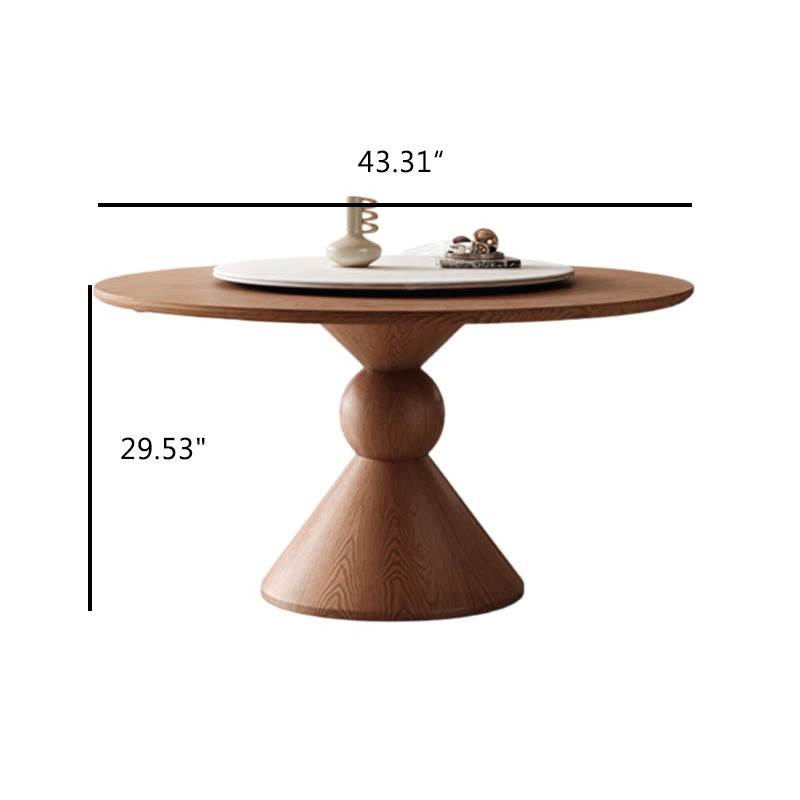 Solid Wood Rotating Lazy Susan Cream Dining Table