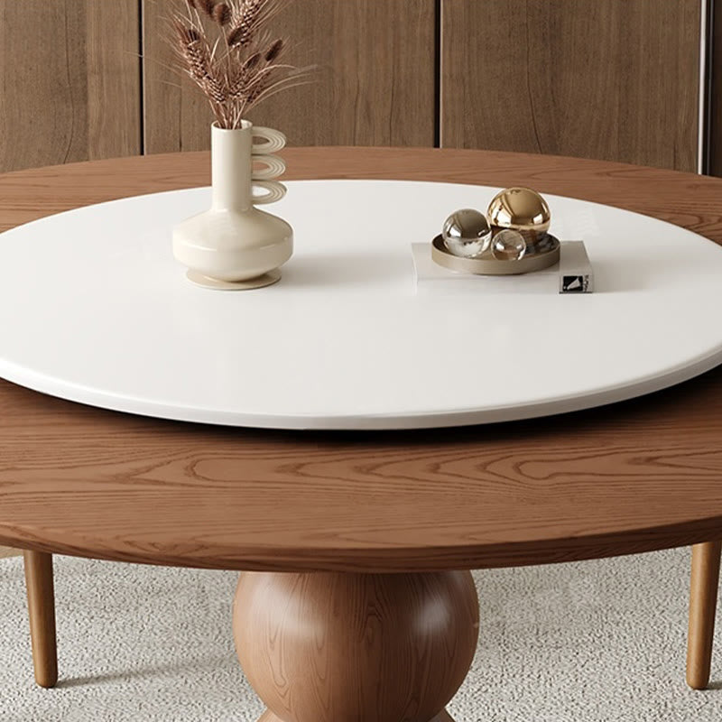 Solid Wood Rotating Lazy Susan Cream Dining Table