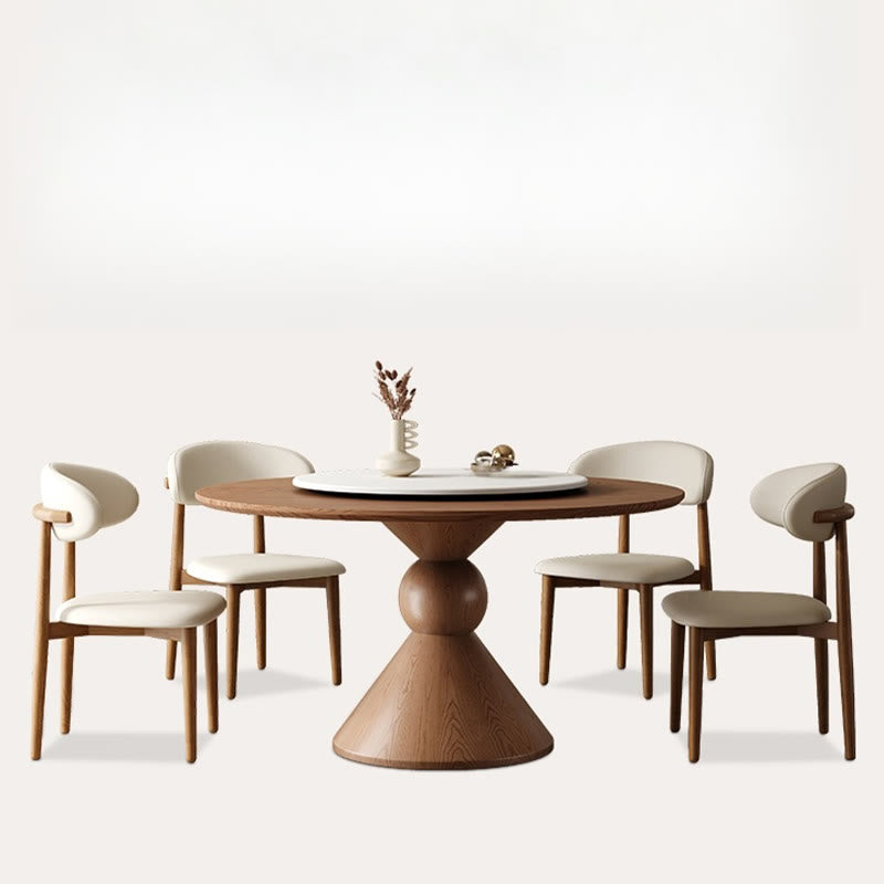 Solid Wood Rotating Cream  Dining Table