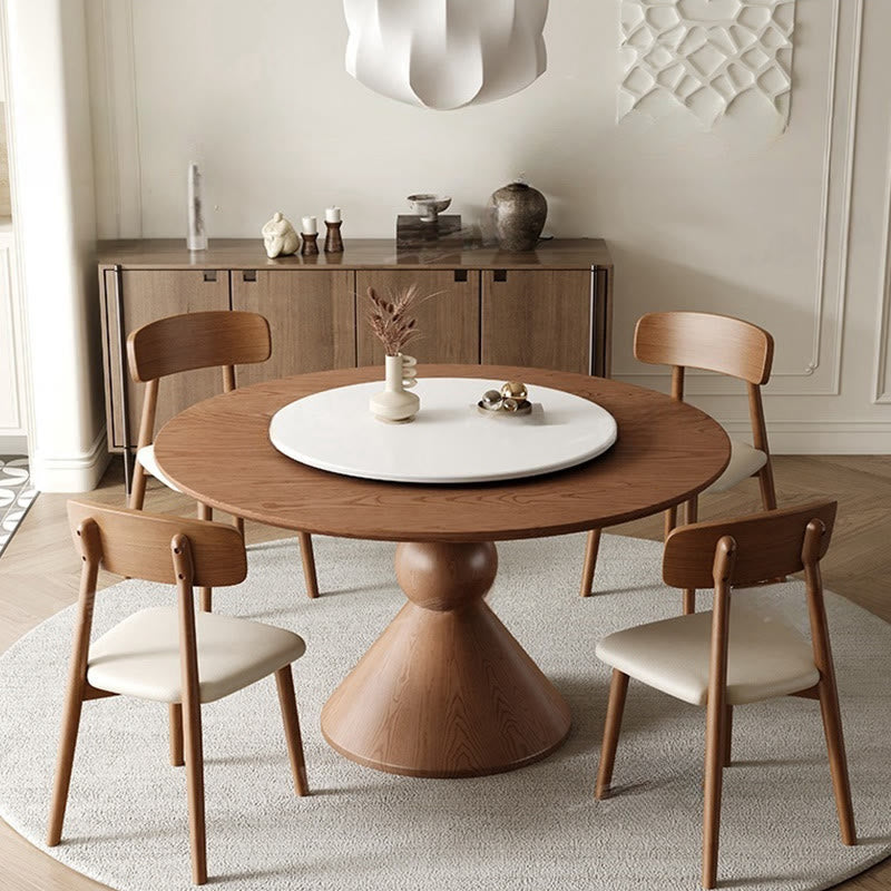  Solid Wood Rotating Lazy Susan Cream Dining Table - Walnut - image 0
