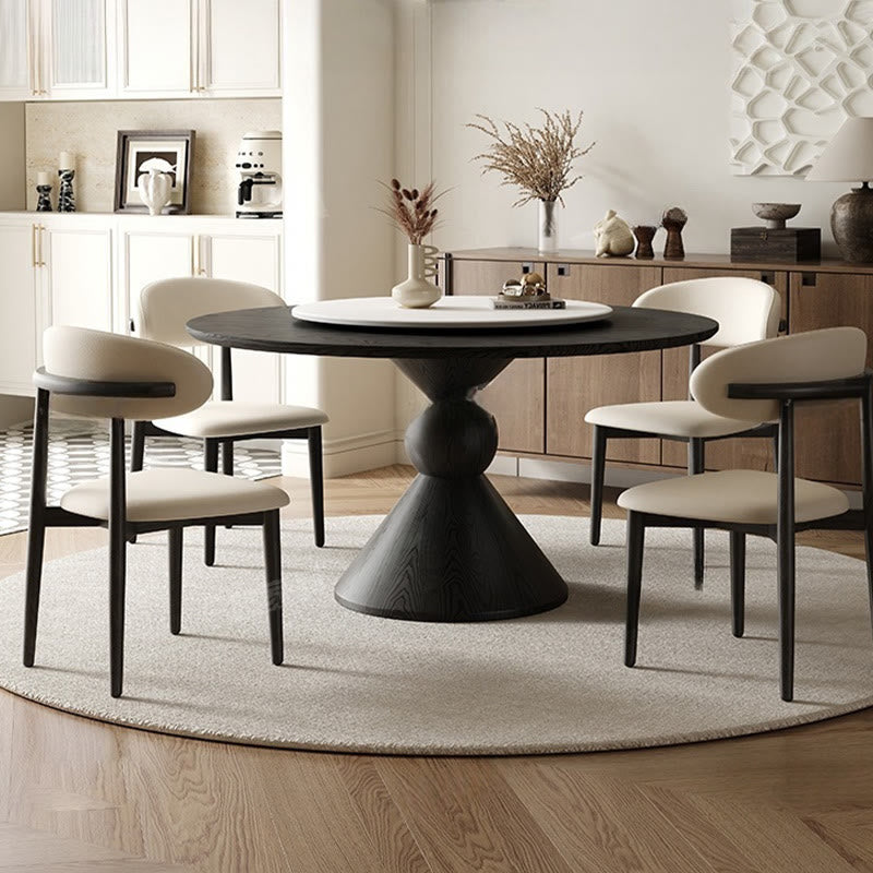  Solid Wood Rotating Lazy Susan Cream Dining Table - Black - image 5