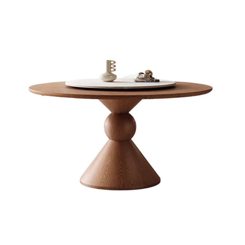 Solid Wood Rotating Lazy Susan Cream Dining Table