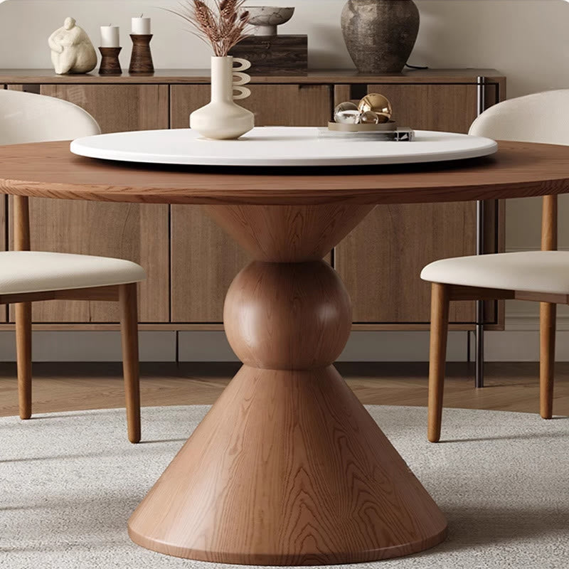 Solid Wood Rotating Lazy Susan Cream Dining Table