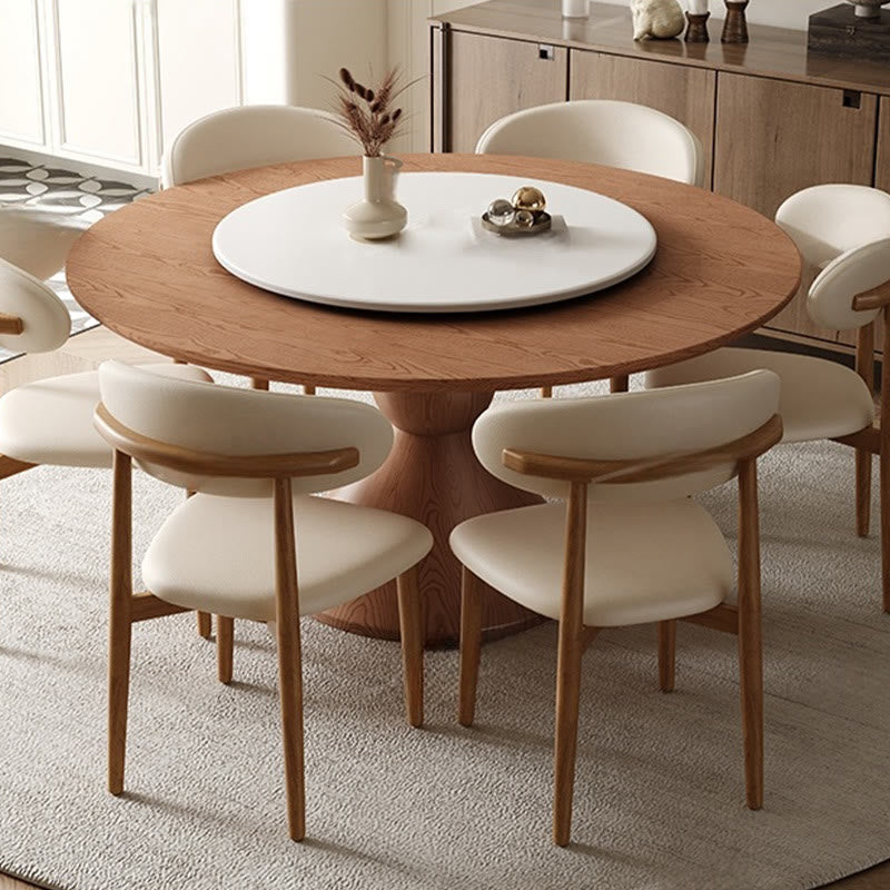 Solid Wood Rotating Lazy Susan Cream Dining Table
