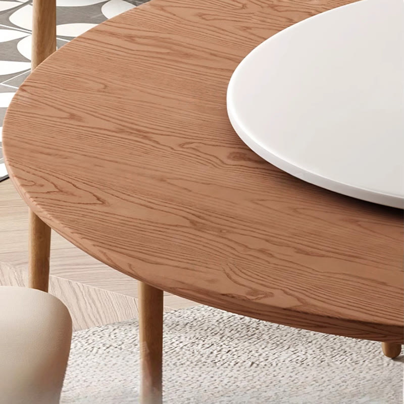 Solid Wood Rotating Lazy Susan Cream Dining Table