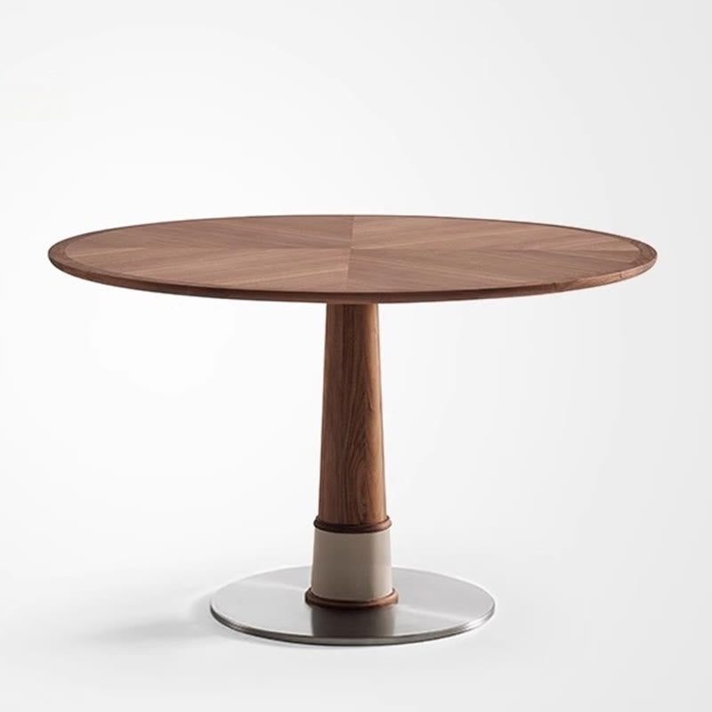 Solid Wood Tabletop Dining Table With Mental Base