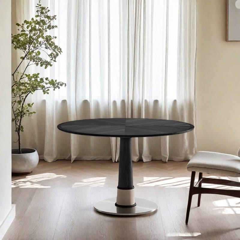  Solid Wood Tabletop Dining Table With Mental Base - Black - W47.24" x D47.24" x H29.53" - image 5