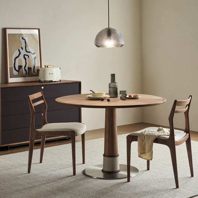 Solid Wood Tabletop Dining Table With Mental Base
