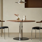 Modern Solid Wood Dining Table With Stainless Steel Base - Walnut - W47.24" x D47.24" x H29.53" - image 0
