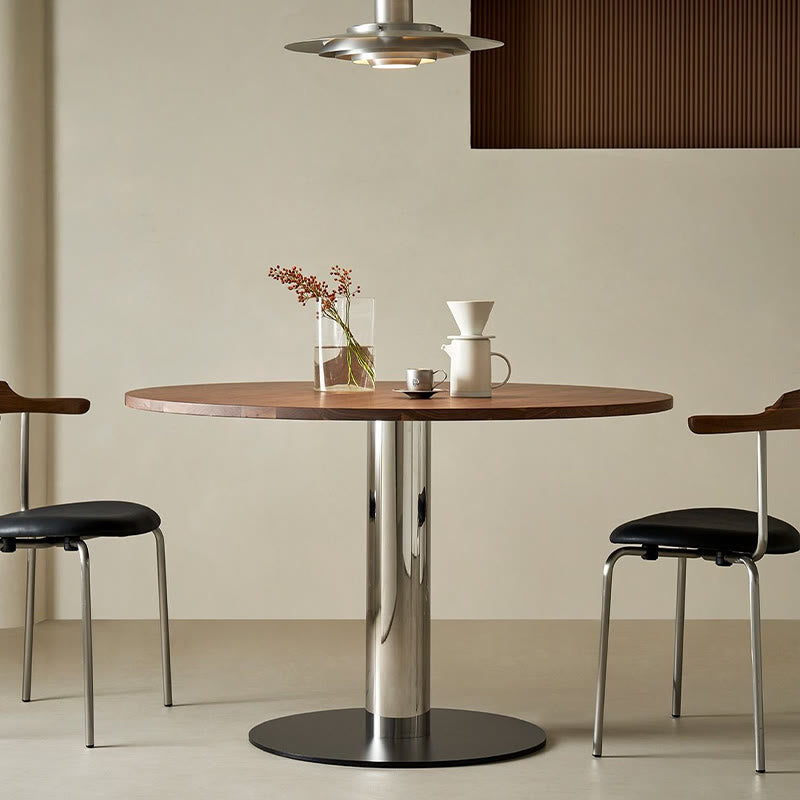 Modern Solid Wood Dining Table With Stainless Steel Base - Walnut - W47.24" x D47.24" x H29.53" - image 0