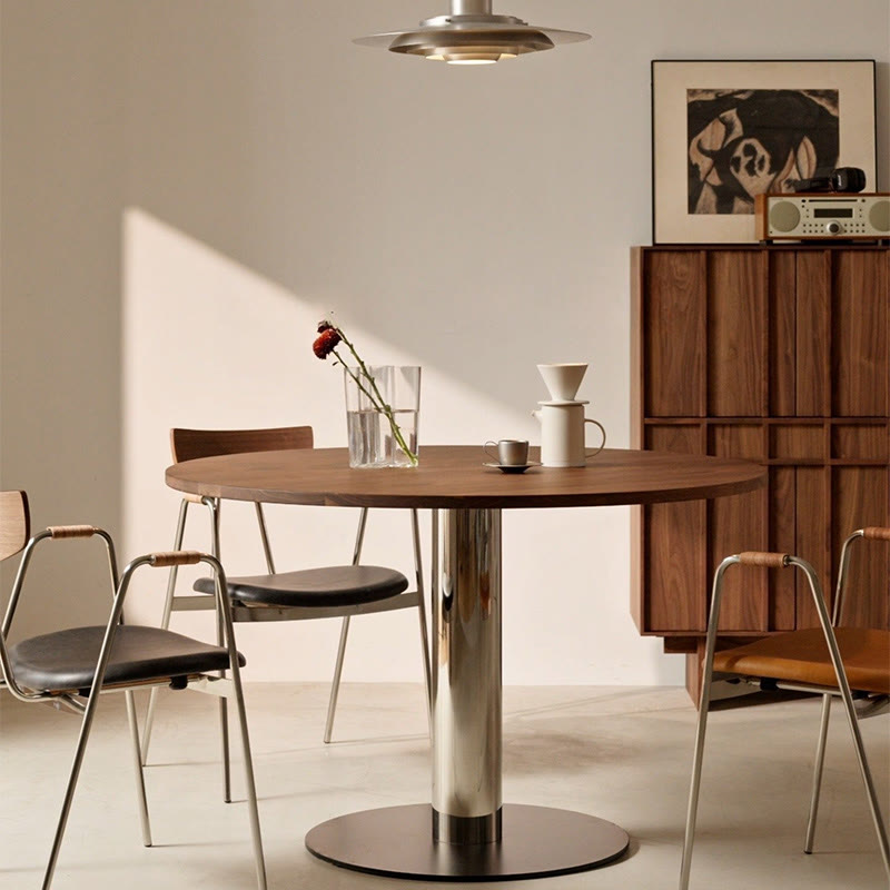 Modern Solid Wood Dining Table With Stainless Steel Base - image 3