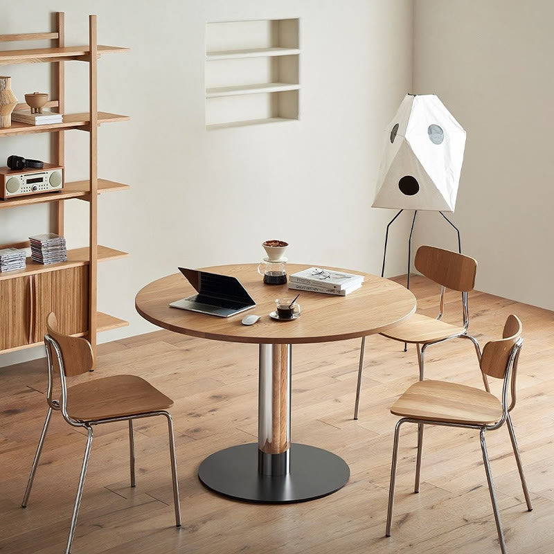 Modern Solid Wood Dining Table With Stainless Steel Base - image 4