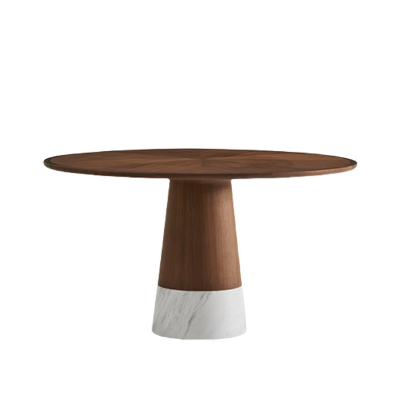 Round Walnut Wood Modern Dining Table