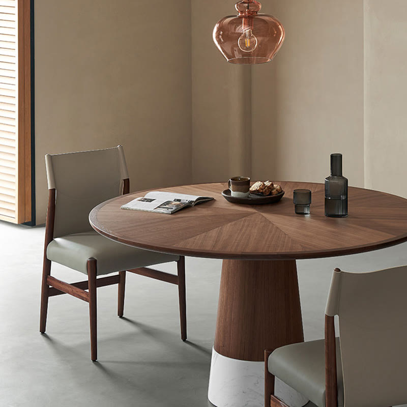 Round Walnut Wood Modern Dining Table