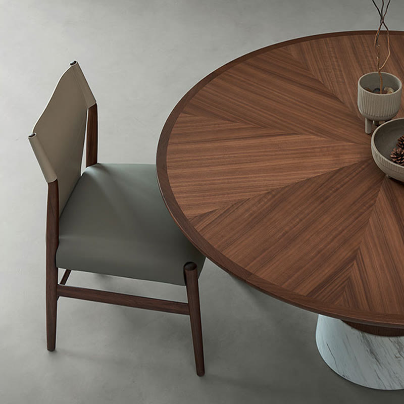 Round Walnut Wood Modern Dining Table