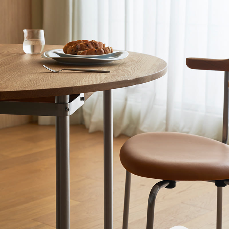 Modern Round Mental Dining Table With Wood Top