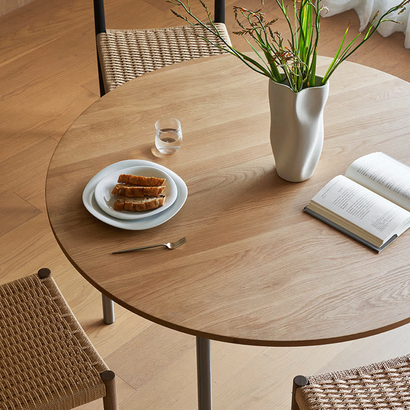 Modern Round Mental Dining Table With Wood Top