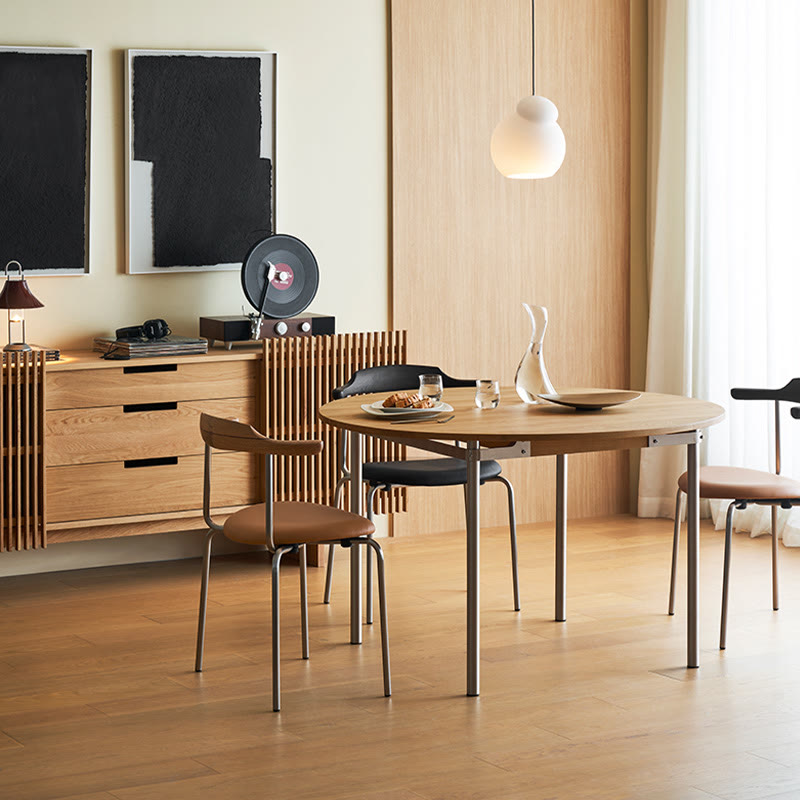 Modern Round Mental Dining Table With Wood Top - image 3