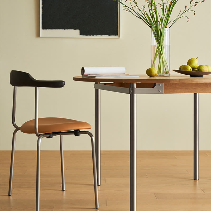 Modern Round Mental Dining Table With Wood Top