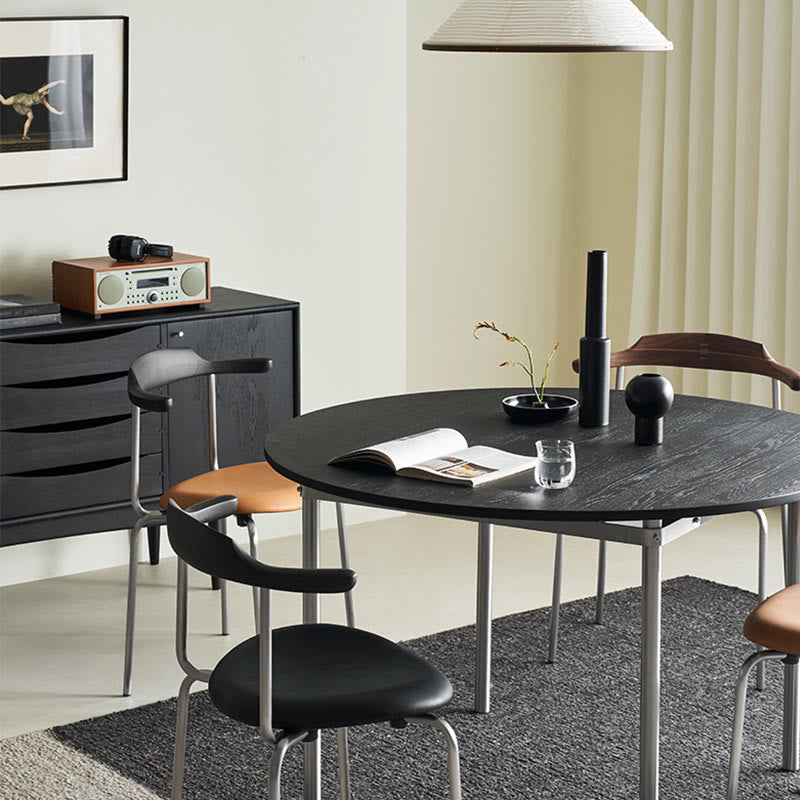 Modern Round Mental Dining Table With Wood Top - image 9