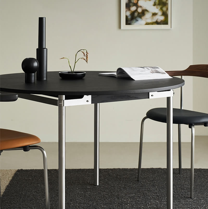 Modern Round Mental Dining Table With Wood Top - image 8