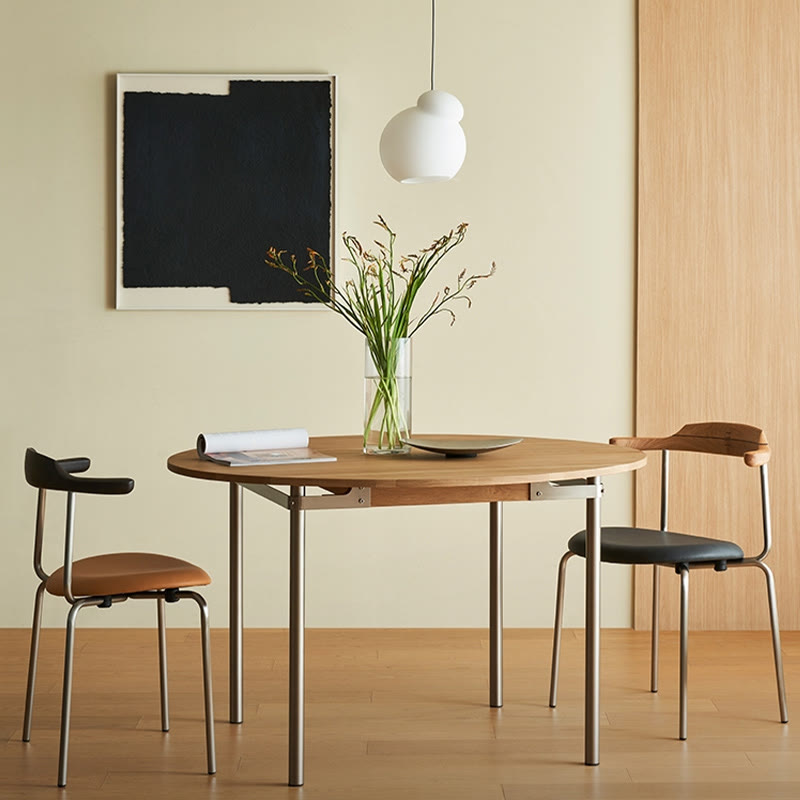 Modern Round Mental Dining Table With Wood Top - Walnut - W47.24" x D47.24" x H29.53" - image 0
