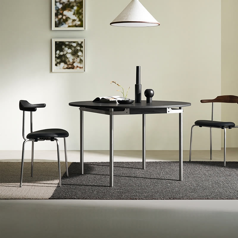Modern Round Mental Dining Table With Wood Top - Black - W47.24" x D47.24" x H29.53" - image 6