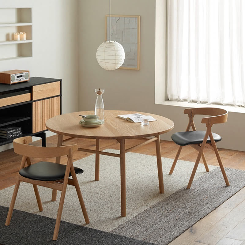 Modern Four-legged Solid Wood Round Table - Natural wood - image 3