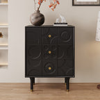 Carved Solid Wood Bedside Table - 2x Black A - image 1