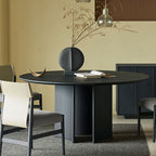 Semicircular Base Design Solid Wood Dining Table - Black - W47.24" x D47.24" x H29.53" - image 0