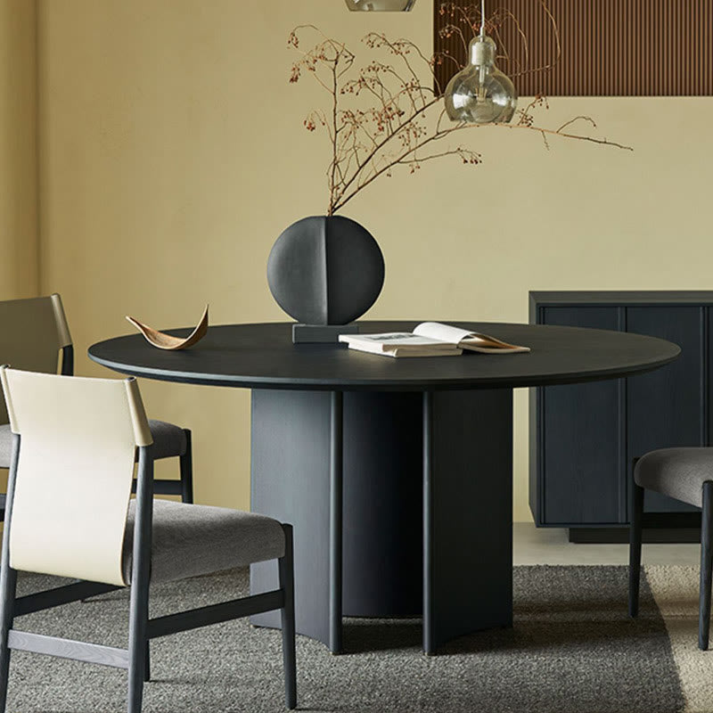 Semicircular Base Design Solid Wood Dining Table - Black - W47.24" x D47.24" x H29.53" - image 0