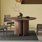 Semicircular Base Design Solid Wood Dining Table - Walnut - W47.24" x D47.24" x H29.53" - image 3