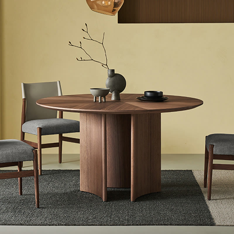 Semicircular Base Design Solid Wood Dining Table - Walnut - W47.24" x D47.24" x H29.53" - image 3