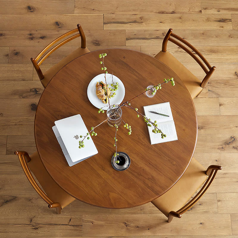 Retro Conical Solid Wood Dining Table With Metal Base - image 5