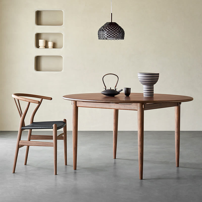 Round Four-legged Solid Wood Dining Table - Walnut - W47.24" x D47.24" x H29.53" - image 0